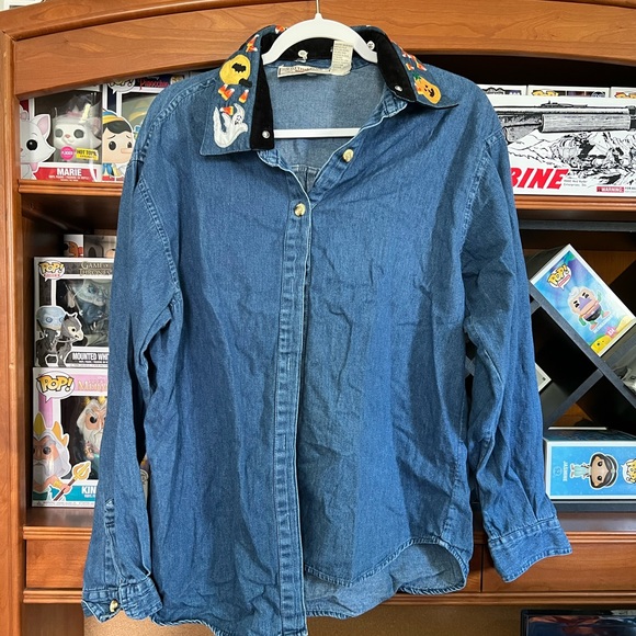 Halloween Jean button down shirt with removable collar - Picture 1 of 7